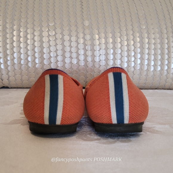 rare!ROTHY'S orange flats with blue and white stripe back mesh slip-on shoe - Picture 5 of 17